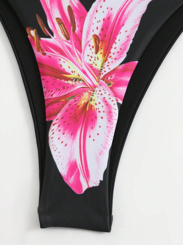 Set de baie din trei piese – imprimeu sexy, elasticitate înaltă, poliester 85% / spandex 15%, cupe bust cu suport din oțel absent, căptușeală 95% poliester / 5% spandex, potrivit pentru înot și sporturi acvatice