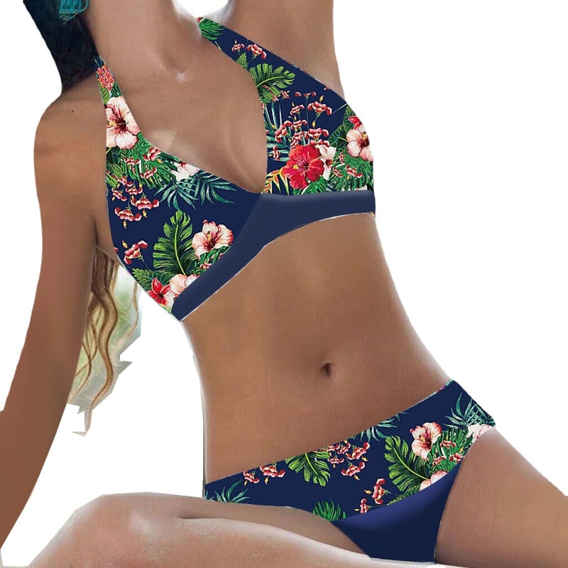 Ženski bikini, visokog struka, prorezan dizajn s otvorenim leđima, materijal najlon 95%, podstava od pamuka 95%, s umetkom za grudi i čeličnom podrškom