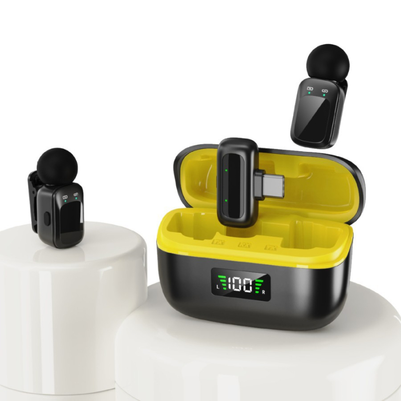 Microfon lavalier cablat pentru difuzare live, cu baterie încorporată de 300–500 mAh, răspuns în frecvențe 100 Hz–20 kHz, SNR ≥75 dB, intrare 5V