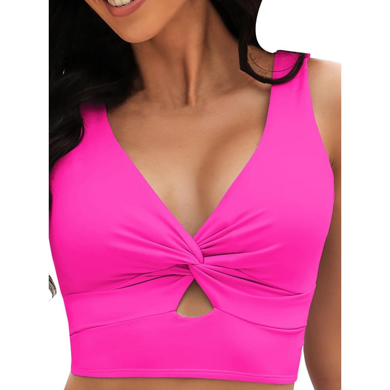 Costum de baie din două piese, cu bureți pentru bust și fără suport metalic; material: poliester 82%; căptușeală: spandex; greutate 150 g; fără mâneci