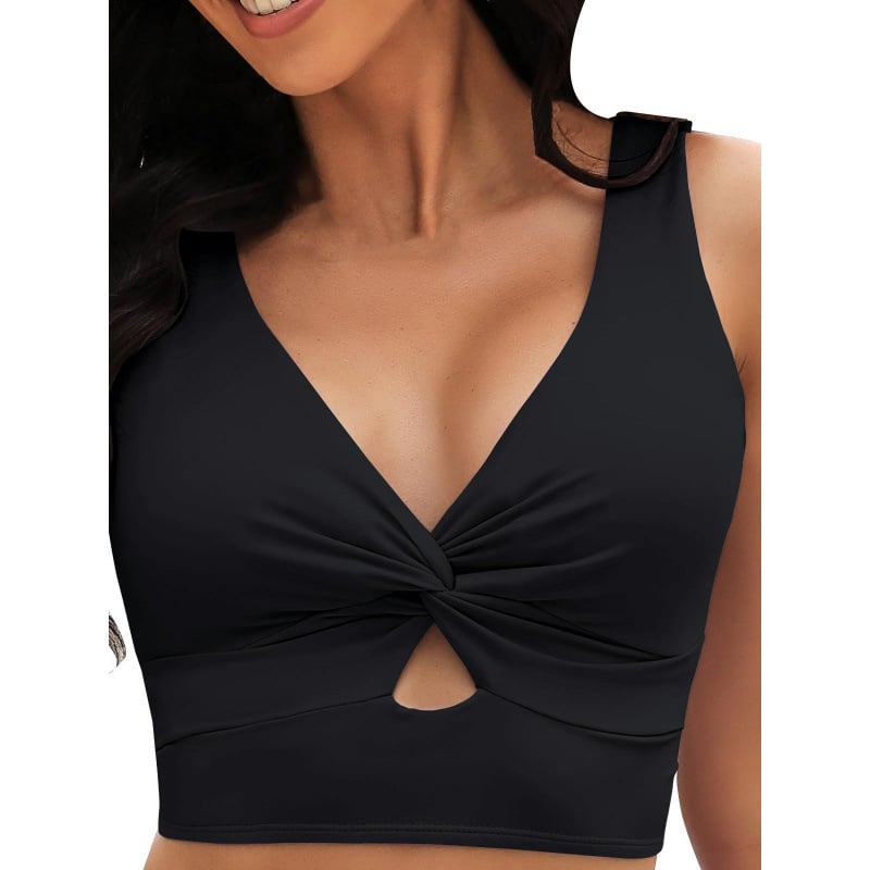 Costum de baie din două piese, cu bureți pentru bust și fără suport metalic; material: poliester 82%; căptușeală: spandex; greutate 150 g; fără mâneci