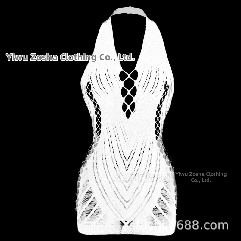 Lingerie sexy cu halterneck și jacquard, decolteu off-shoulder și spate din plasă, pentru femei, model W239