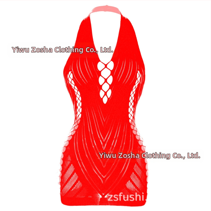 Lingerie sexy cu halterneck și jacquard, decolteu off-shoulder și spate din plasă, pentru femei, model W239