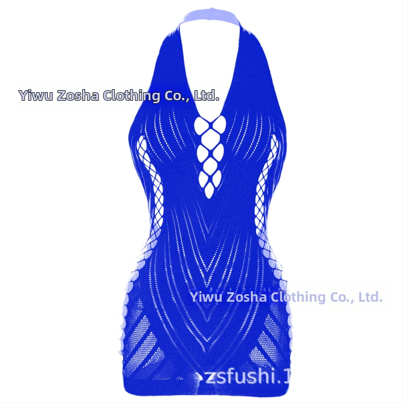 Lingerie sexy cu halterneck și jacquard, decolteu off-shoulder și spate din plasă, pentru femei, model W239