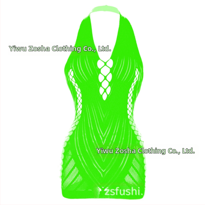 Lingerie sexy cu halterneck și jacquard, decolteu off-shoulder și spate din plasă, pentru femei, model W239