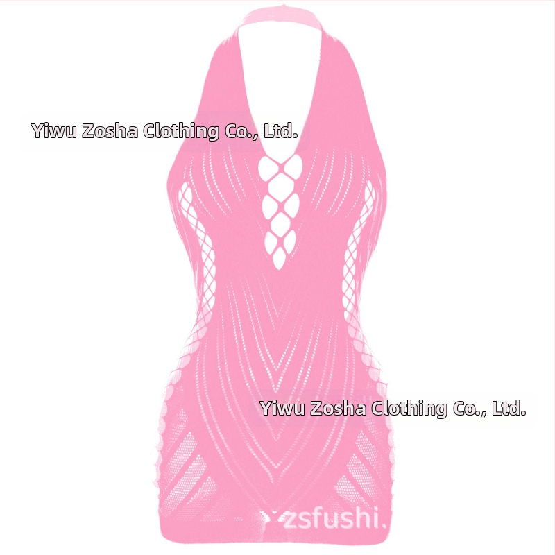 Lingerie sexy cu halterneck și jacquard, decolteu off-shoulder și spate din plasă, pentru femei, model W239