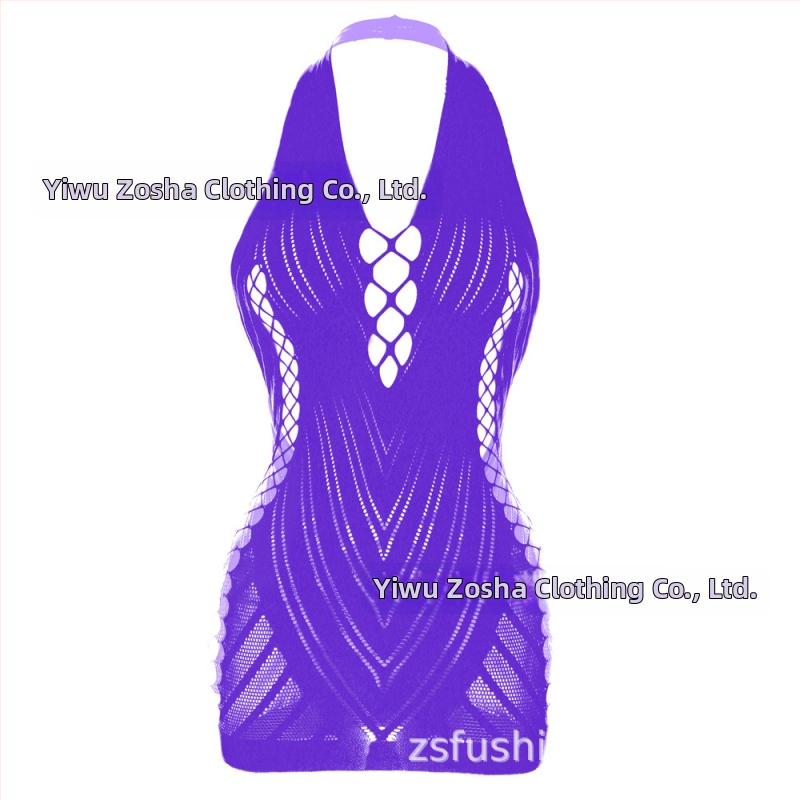 Lingerie sexy cu halterneck și jacquard, decolteu off-shoulder și spate din plasă, pentru femei, model W239