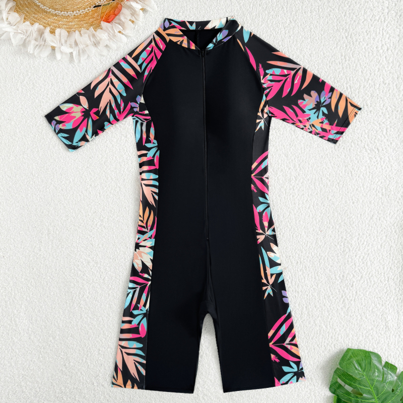 Moterų viengijis plaukimo kostiumas su priekinio užtrauktuko, ilgomis rankovėmis, krūties įdėklas, nailonas-elastanas 80/20