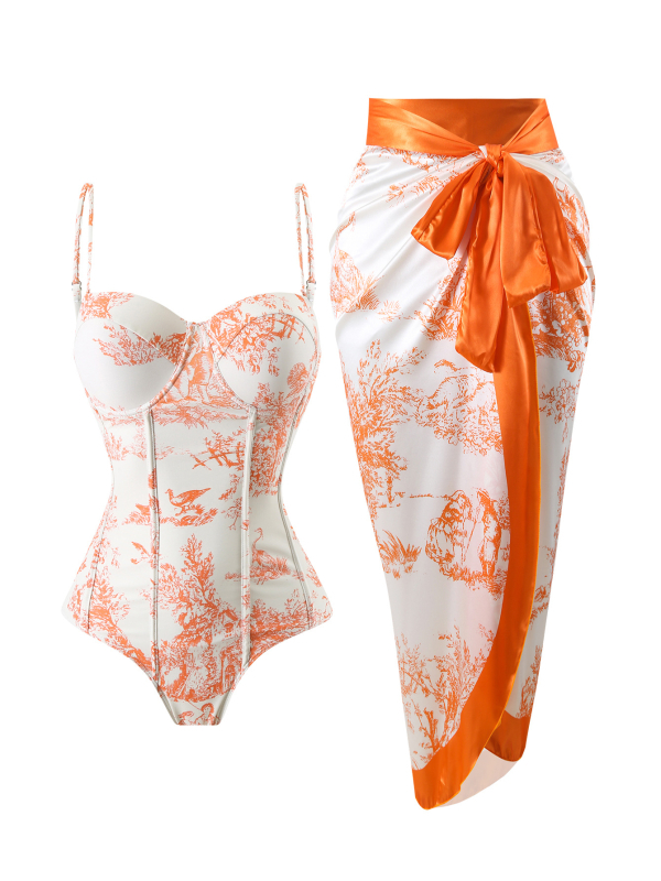 Costum de baie întreg pentru femei, uscare rapidă, croială mulată, imprimeu, material poliester cu căptușeală din spandex