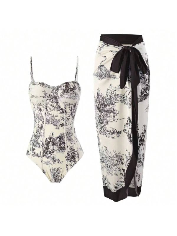 Moterų viengabunis maudymosi kostiumėlis, greitai džiūstantis, aptemptas kirpimas, spaudinimas, poliesterio audinys su spandekso pamušalu