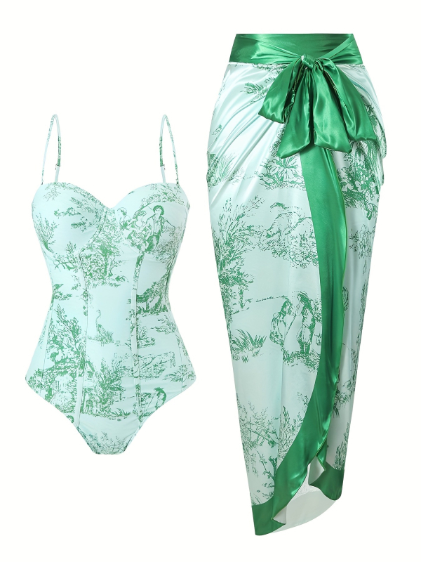 Moterų viengabunis maudymosi kostiumėlis, greitai džiūstantis, aptemptas kirpimas, spaudinimas, poliesterio audinys su spandekso pamušalu