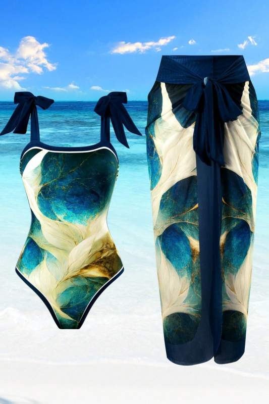 Moterų viengubo maudymosi kostiumėlis su spauda, poliesterio mišinio audinys (82% poliesterio), su krūtų pagalvėlėmis, be plieno strypų, be rankovių