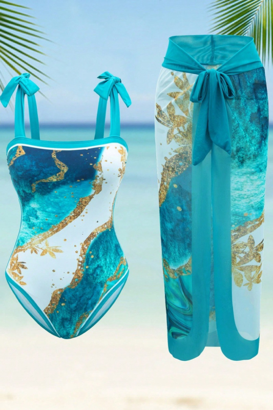 Moterų viengubo maudymosi kostiumėlis su spauda, poliesterio mišinio audinys (82% poliesterio), su krūtų pagalvėlėmis, be plieno strypų, be rankovių