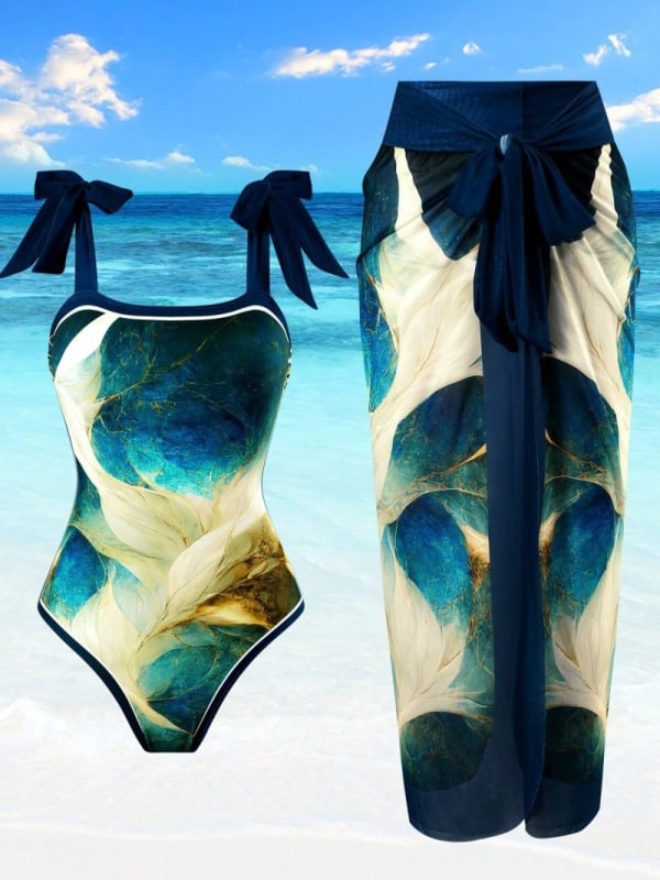 Moterų viengubo maudymosi kostiumėlis su spauda, poliesterio mišinio audinys (82% poliesterio), su krūtų pagalvėlėmis, be plieno strypų, be rankovių