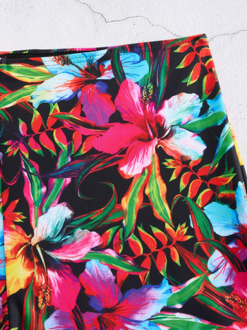 Σετ μαγιό τριών τεμαχίων με εκτύπωση, βαθύ V, μακριά μανίκια, κάλυμμα για προστασία από τον ήλιο, πολυεστέρας