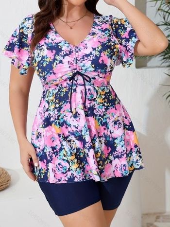 Tankini μαγιό με φούστα; εκτύπωση; κάλυψη κοιλιάς; χωρίς μανίκια; επένδυση στήθους χωρίς underwire