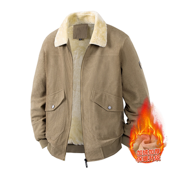 Jachetă Corduroy pentru bărbați, iarnă, căptușită cu fleece, groasă, fermoar, guler lapel, croială lejeră, buzunare laterale