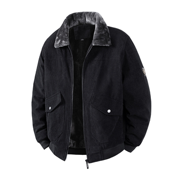 Jachetă Corduroy pentru bărbați, iarnă, căptușită cu fleece, groasă, fermoar, guler lapel, croială lejeră, buzunare laterale