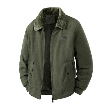 Jachetă Corduroy pentru bărbați, iarnă, căptușită cu fleece, groasă, fermoar, guler lapel, croială lejeră, buzunare laterale