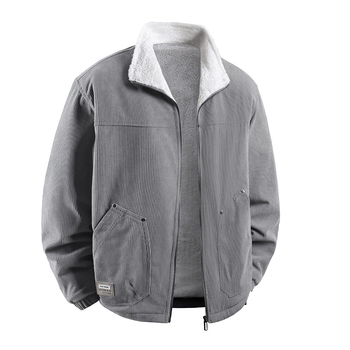 Jachetă Corduroy pentru bărbați, iarnă, căptușită cu fleece, groasă, fermoar, guler lapel, croială lejeră, buzunare laterale