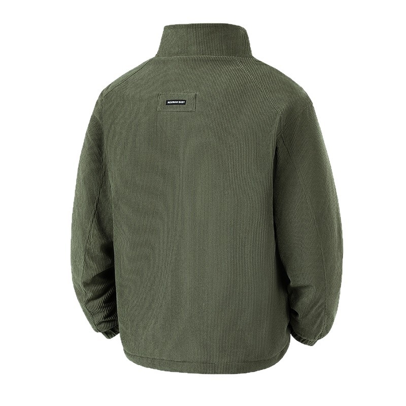 Jachetă Corduroy pentru bărbați, iarnă, căptușită cu fleece, groasă, fermoar, guler lapel, croială lejeră, buzunare laterale