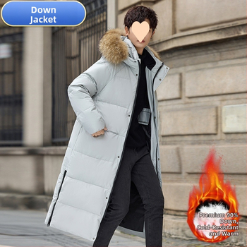 Μακρύ ανδρικό μπουφάν με γούνο χήνας, γέμισμα 900, κασμίρ 30–35%, πολυεστερικό ύφασμα, κατάλληλο για ήπιο κρύο (-5°C έως 0°C)