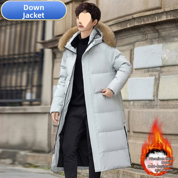 Μακρύ ανδρικό μπουφάν με γούνο χήνας, γέμισμα 900, κασμίρ 30–35%, πολυεστερικό ύφασμα, κατάλληλο για ήπιο κρύο (-5°C έως 0°C)