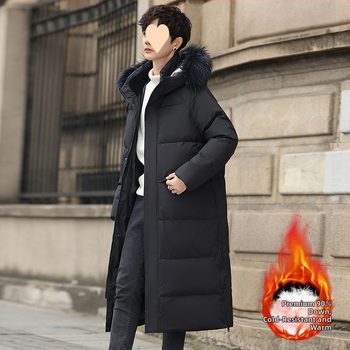 Μακρύ ανδρικό μπουφάν με γούνο χήνας, γέμισμα 900, κασμίρ 30–35%, πολυεστερικό ύφασμα, κατάλληλο για ήπιο κρύο (-5°C έως 0°C)