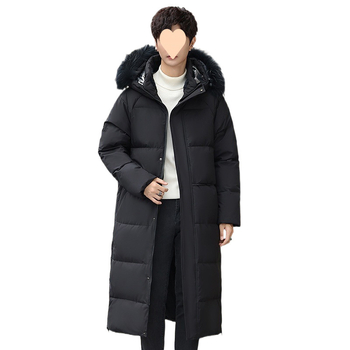 Μακρύ ανδρικό μπουφάν με γούνο χήνας, γέμισμα 900, κασμίρ 30–35%, πολυεστερικό ύφασμα, κατάλληλο για ήπιο κρύο (-5°C έως 0°C)