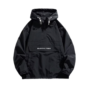 Unisex μπουφάν με κουκούλα, τριπτή προστασία, τσέπες τύπου patch (3), ψηλός γιακά, ύφασμα μίγματος βαμβακιού-πολυεστέρα, για άνοιξη-φθινόπωρο