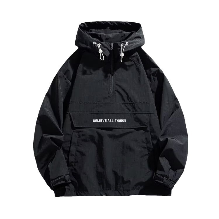 Unisex μπουφάν με κουκούλα, τριπτή προστασία, τσέπες τύπου patch (3), ψηλός γιακά, ύφασμα μίγματος βαμβακιού-πολυεστέρα, για άνοιξη-φθινόπωρο