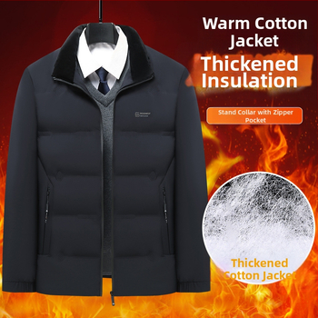 Ανδρικό χειμερινό παλτό με επένδυση από πολυεστέρα, παχύ πλήρωμα πολυεστέρα, σταθερός γιακάς, φερμουάρ και τσέπες με φερμουάρ, μονόχρωμο