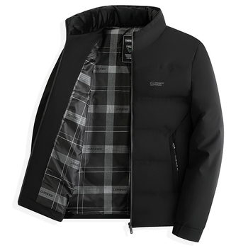 Ανδρικό χειμερινό παλτό με επένδυση από πολυεστέρα, παχύ πλήρωμα πολυεστέρα, σταθερός γιακάς, φερμουάρ και τσέπες με φερμουάρ, μονόχρωμο