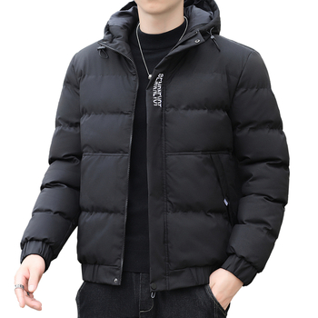 Ανδρικό μπουφάν με κουκούλα, βαμβακοπληρωμένο, παχιά μόνωση, φερμουάρ, πολυεστερική ύλη