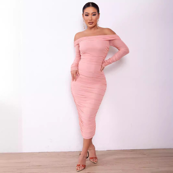 Φόρεμα από πολυεστέρα, στυλ tube-top, μεσαίου μήκους, σιλουέτα ισχίων, μακριά μανίκια