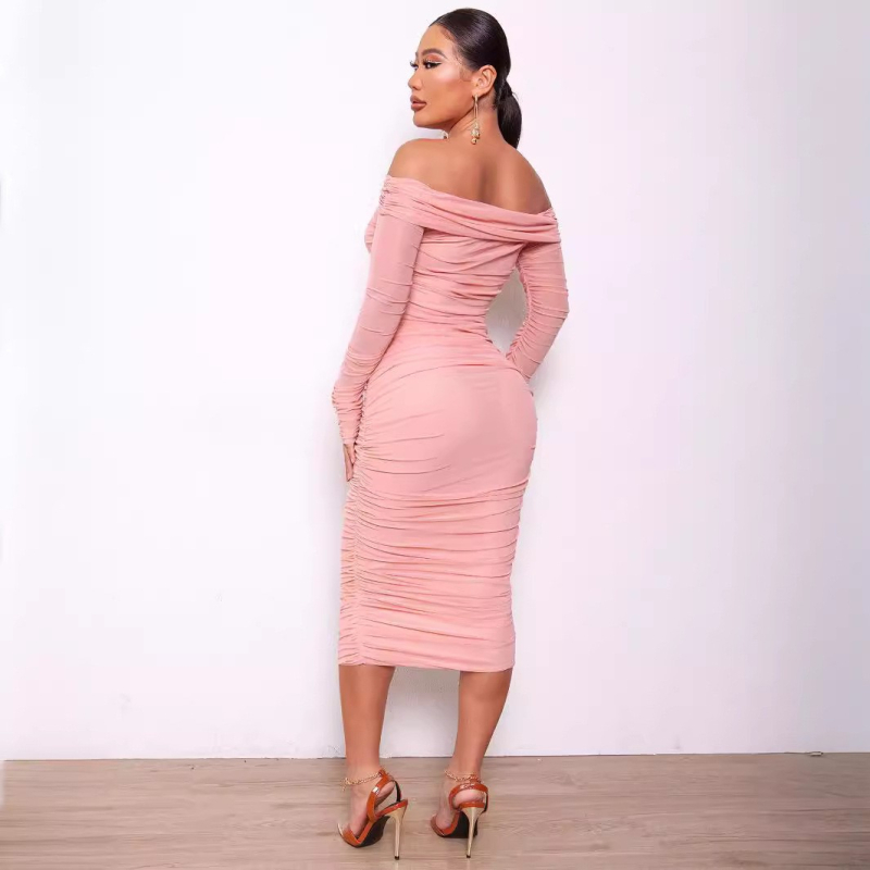 Haljina od poliestera, Tube-top stil, srednja duljina, silueta bokova, dugi rukavi