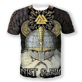 Unisex T-shirt με σύμβολο Όντιν - 3D ψηφιακή εκτύπωση, πολυεστερικό ύφασμα, λαιμόκοψη τύπου crewneck, κοντές μανίκες, χαλαρή γραμμή