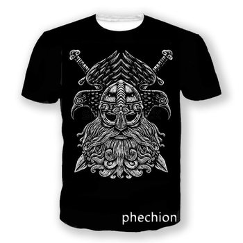 Unisex T-shirt με σύμβολο Όντιν - 3D ψηφιακή εκτύπωση, πολυεστερικό ύφασμα, λαιμόκοψη τύπου crewneck, κοντές μανίκες, χαλαρή γραμμή