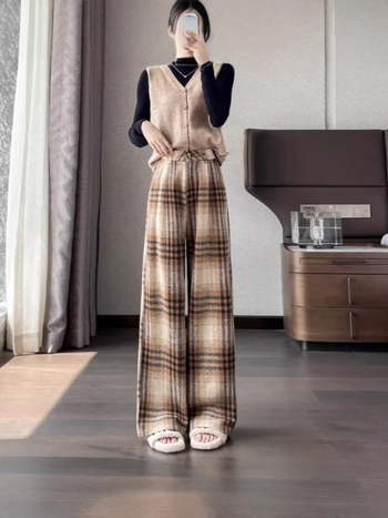 Кежуал панталони с прав силует, висока талия, вълнена материя с памук и еластан, зима 2024