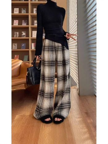 Кежуал панталони с прав силует, висока талия, вълнена материя с памук и еластан, зима 2024