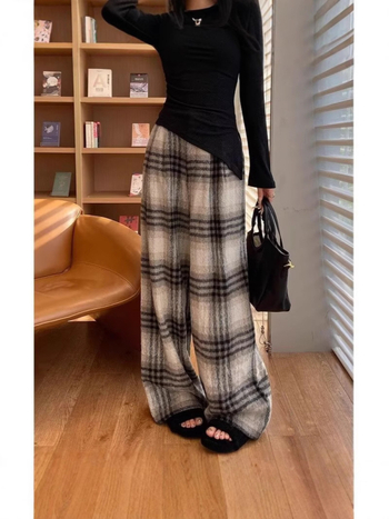 Кежуал панталони с прав силует, висока талия, вълнена материя с памук и еластан, зима 2024