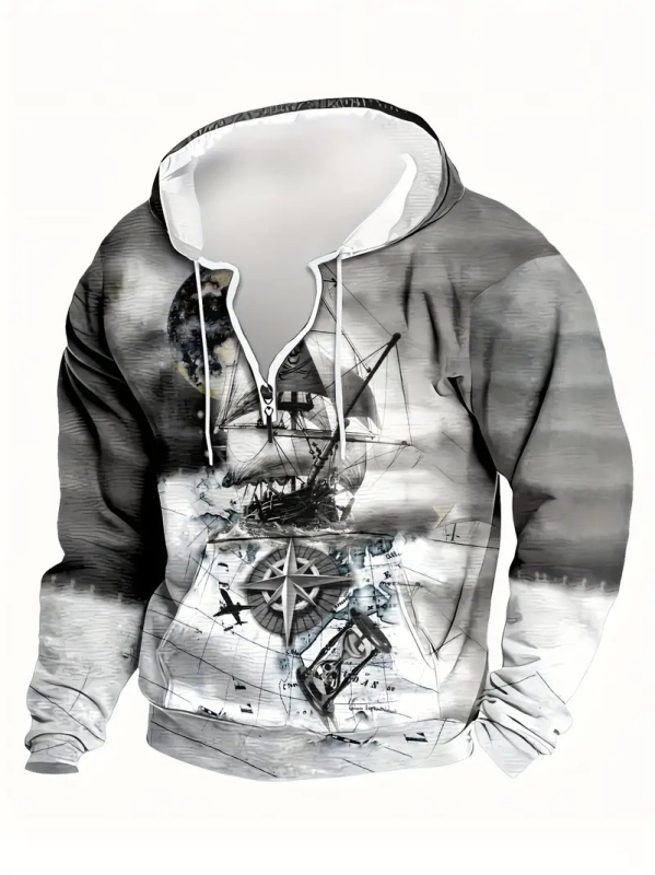 Φούτερ με χαλαρή εφαρμογή, στρογγυλός λαιμός, μακριά μανίκια, γεωμετρικό σχέδιο με ψηφιακή εκτύπωση, πολυεστερικό μείγμα