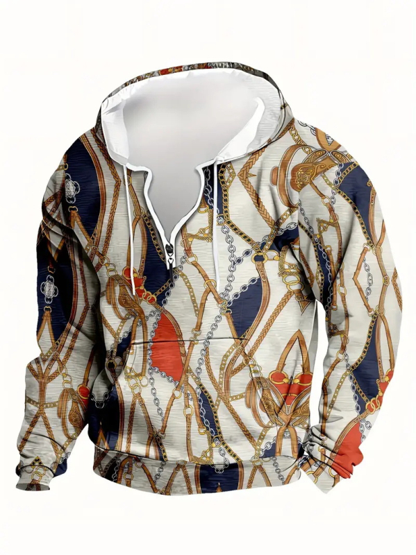 Φούτερ με χαλαρή εφαρμογή, στρογγυλός λαιμός, μακριά μανίκια, γεωμετρικό σχέδιο με ψηφιακή εκτύπωση, πολυεστερικό μείγμα