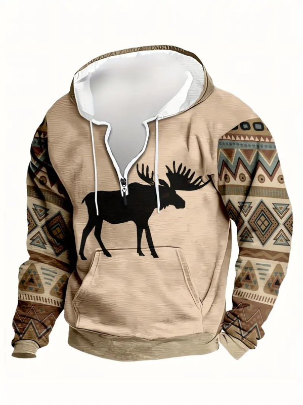 Φούτερ με χαλαρή εφαρμογή, στρογγυλός λαιμός, μακριά μανίκια, γεωμετρικό σχέδιο με ψηφιακή εκτύπωση, πολυεστερικό μείγμα