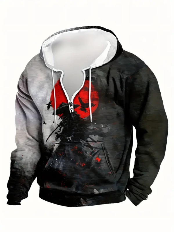 Φούτερ με χαλαρή εφαρμογή, στρογγυλός λαιμός, μακριά μανίκια, γεωμετρικό σχέδιο με ψηφιακή εκτύπωση, πολυεστερικό μείγμα