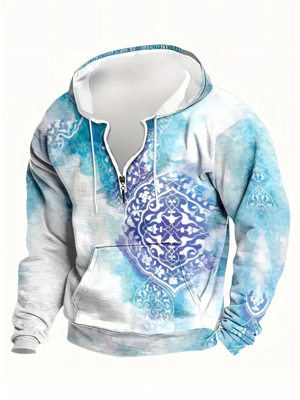 Φούτερ με χαλαρή εφαρμογή, στρογγυλός λαιμός, μακριά μανίκια, γεωμετρικό σχέδιο με ψηφιακή εκτύπωση, πολυεστερικό μείγμα