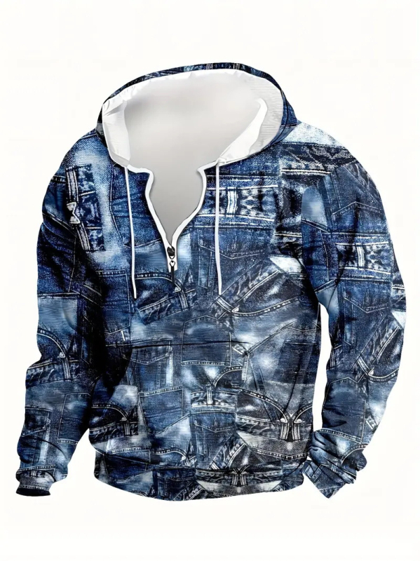 Φούτερ με χαλαρή εφαρμογή, στρογγυλός λαιμός, μακριά μανίκια, γεωμετρικό σχέδιο με ψηφιακή εκτύπωση, πολυεστερικό μείγμα