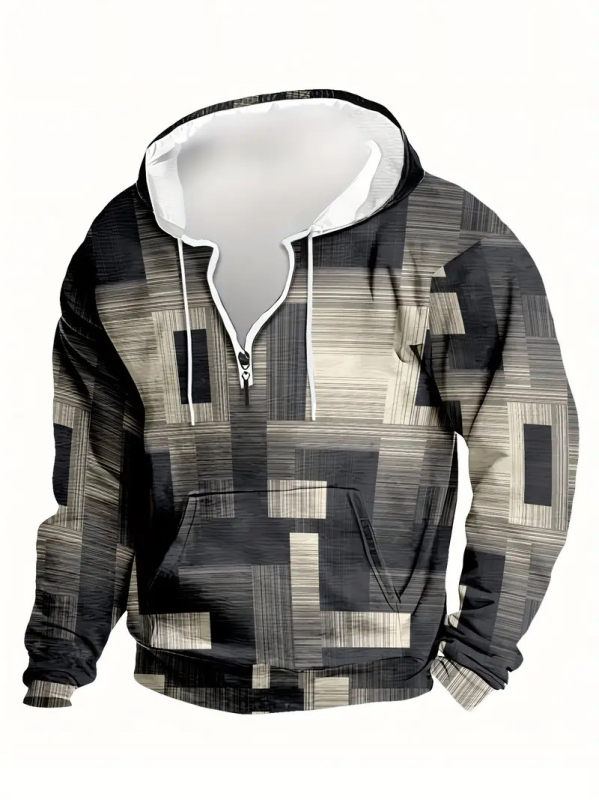 Φούτερ με χαλαρή εφαρμογή, στρογγυλός λαιμός, μακριά μανίκια, γεωμετρικό σχέδιο με ψηφιακή εκτύπωση, πολυεστερικό μείγμα