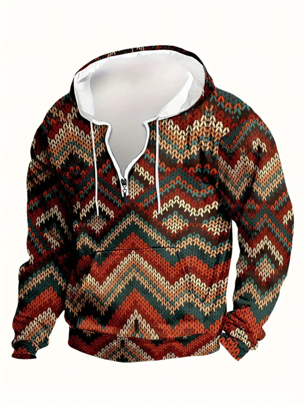 Φούτερ με χαλαρή εφαρμογή, στρογγυλός λαιμός, μακριά μανίκια, γεωμετρικό σχέδιο με ψηφιακή εκτύπωση, πολυεστερικό μείγμα