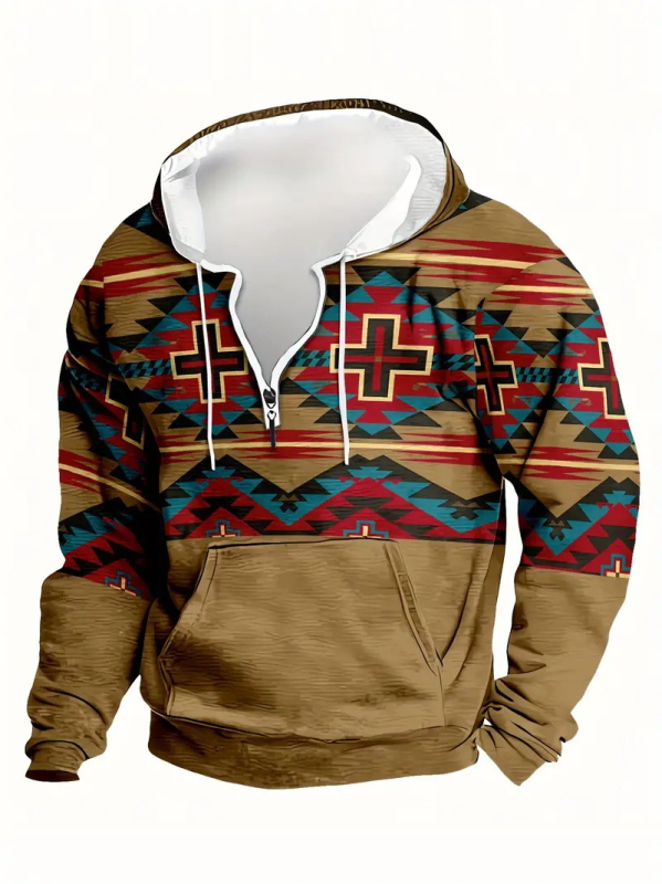 Φούτερ με χαλαρή εφαρμογή, στρογγυλός λαιμός, μακριά μανίκια, γεωμετρικό σχέδιο με ψηφιακή εκτύπωση, πολυεστερικό μείγμα